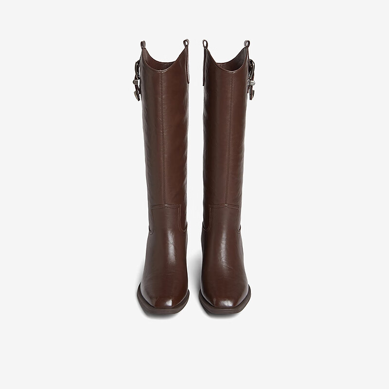 国家补贴：百思图 24冬户外街头潮流骑士靴粗跟女长靴A5063DG4 棕色 188.2元（