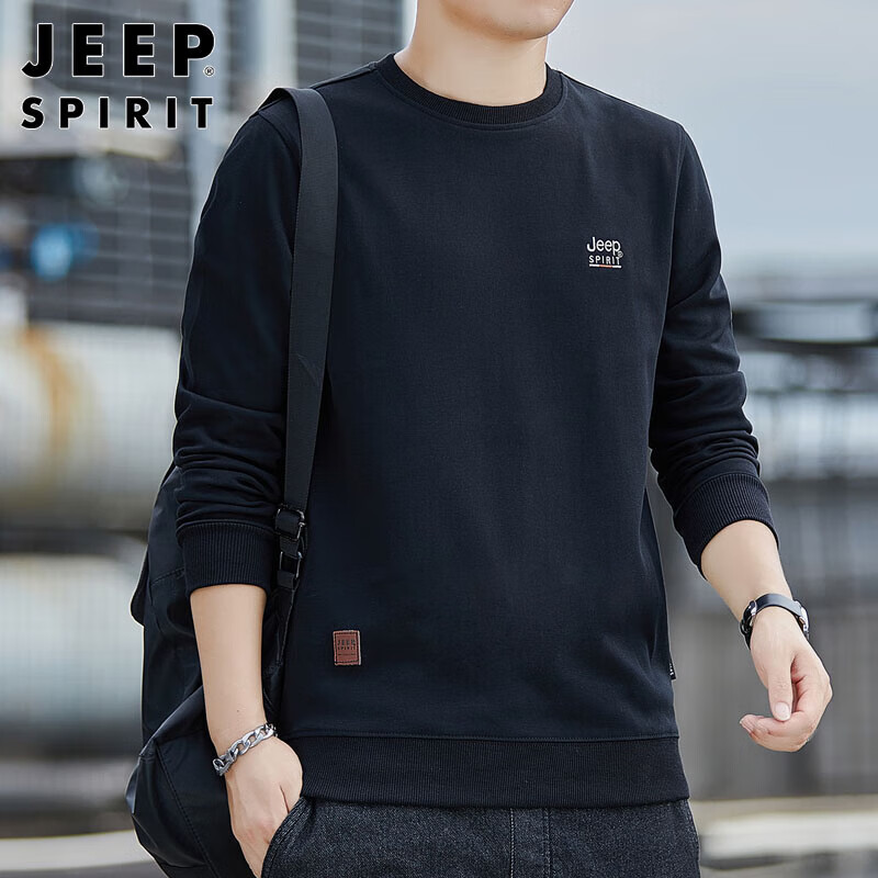 Jeep 吉普 卫衣男秋季韩版休闲长袖T恤男圆领百搭男装 黑色 3XL 69元