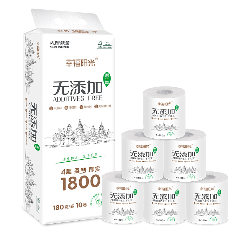 幸福阳光 无添加系列 卷纸 4层180g10卷 8.14元（需用券）