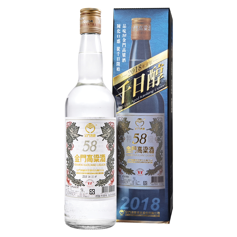 KINMEN KAOLIANG 金门高粱酒 58度 2018千日醇 600ml*6箱装 五年白金龙老酒 947.15元（