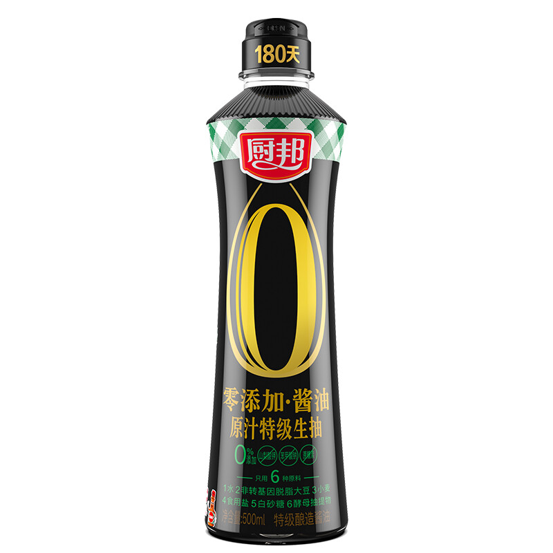 厨邦 零添加酱油 原汁特级生抽 500ml 0.38元