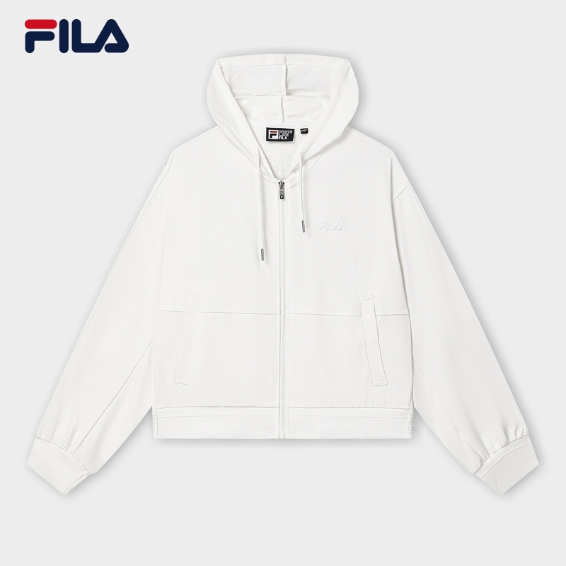 FILA 斐乐 官方女士针织连帽外套2024秋新款休闲简约拼接宽松上衣 939元