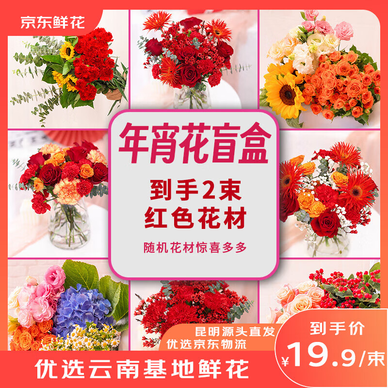 京东鲜花 年宵花束盲盒2束 ￥19.9