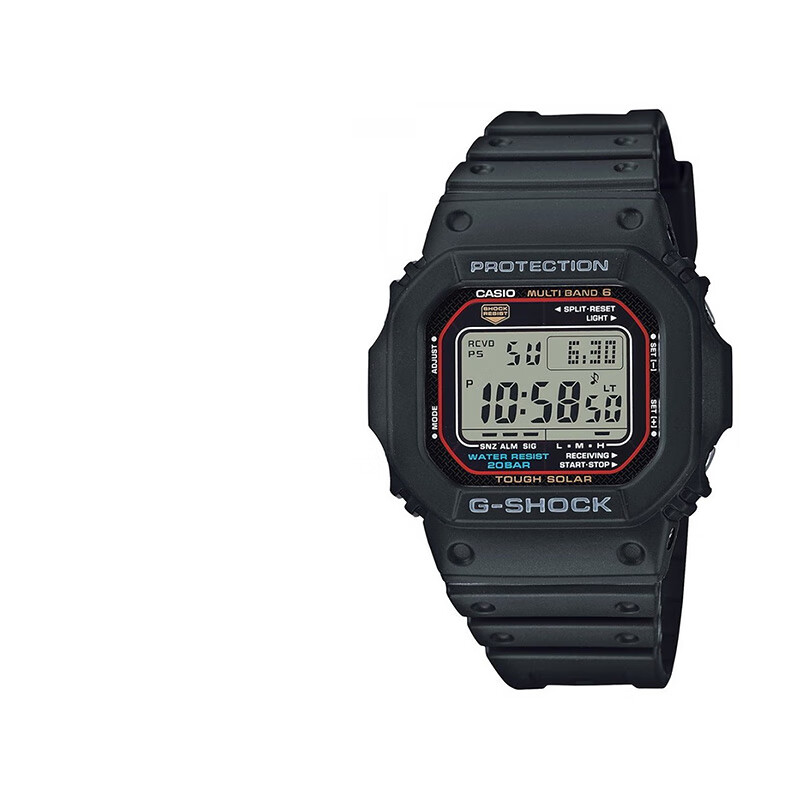 CASIO 卡西欧 小方块手表G-SHOCK经典小红圈太阳能电波多功能运动防水手表男 G