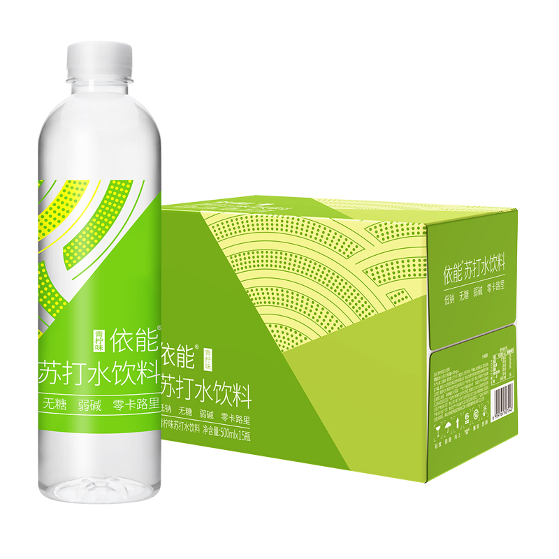 PLUS会员：yineng 依能 青柠檬味 无糖无汽弱碱苏打水饮料 500ml*15瓶 整箱装*2件