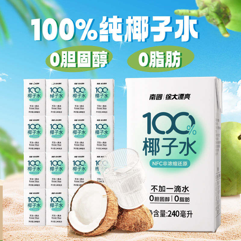 Nanguo 南国 海南特产100%NFC椰子水240ML*16瓶装无添加椰青果汁运动饮料 50.3元（