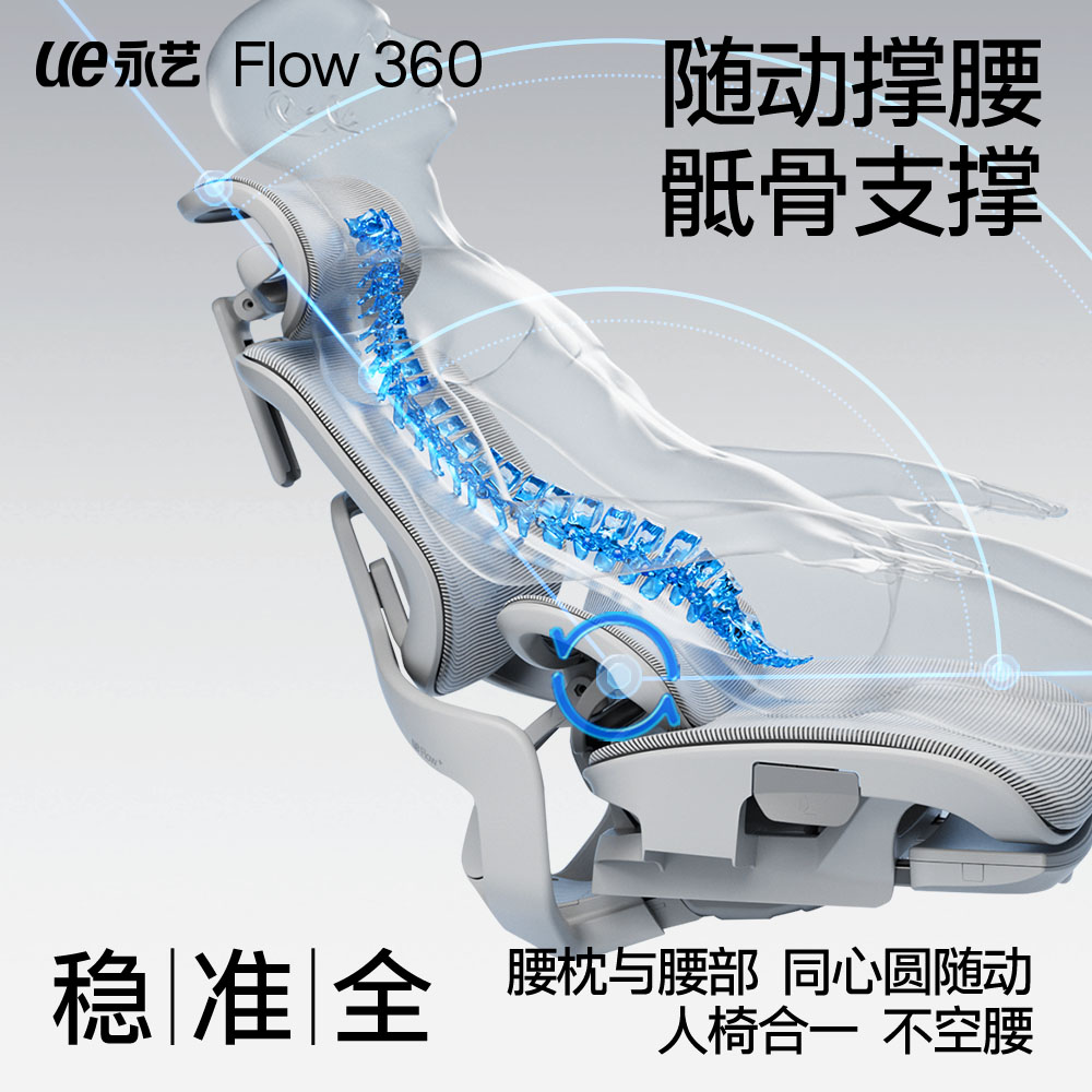 UE 永艺 撑腰椅Flow360人体工学椅子电竞椅久坐舒适座椅办公椅电脑椅 1499元