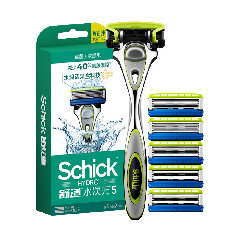 需凑单：Schick 舒适 水次元5手动剃须刀 痘肌/敏感肌型 1刀架+6刀头 74.1元（