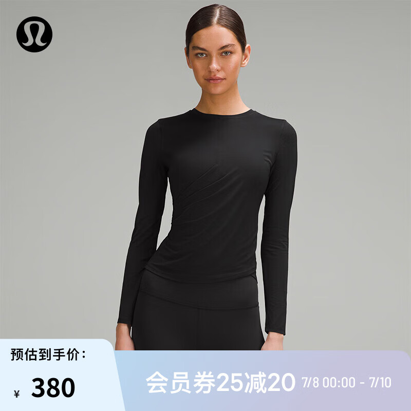 lululemon 丨Light SmoothCover™女士瑜伽裹身款长袖T恤 LW3HLOS 黑色 380元（需用券