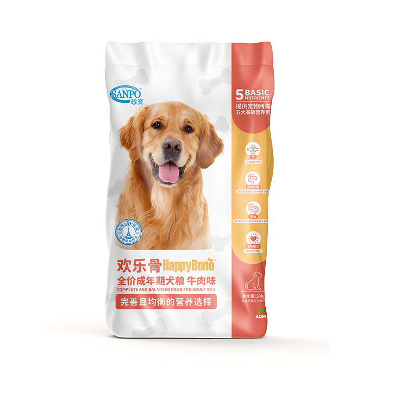 SANPO 珍寶 珍宝欢乐骨狗粮通用型全价成犬粮牛肉味10kg狗粮旗舰店官方正品 1