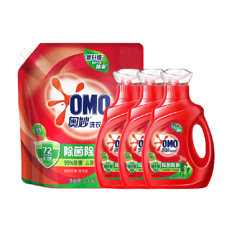 OMO 奥妙 除菌除螨洗衣液950g*3+袋装3KG ￥34.11