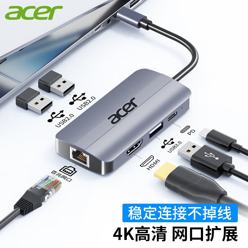 acer 宏碁 Type-C扩展坞 hdmi线转接头4K投屏有线网卡网线口转换分线器 适用苹