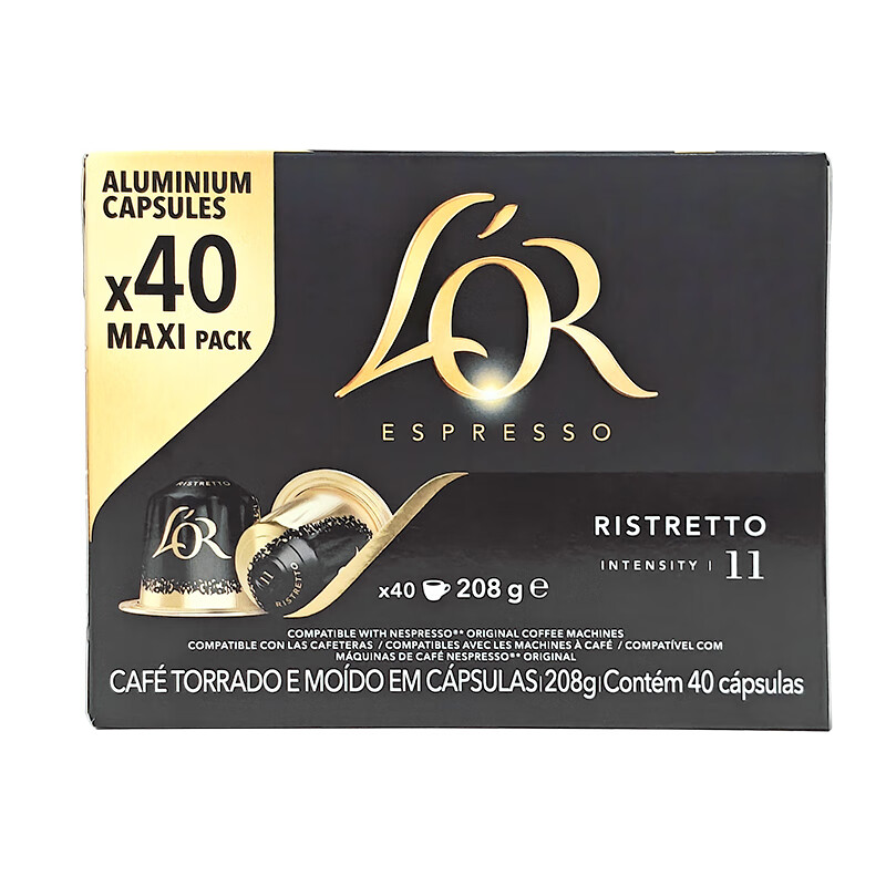 L'OR 法国黑咖啡胶囊 强度11- 芮斯萃朵40粒 适用雀巢Nespresso 80.71元（需买2