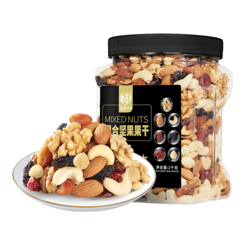 PLUS会员：华味亨 混合坚果果干 罐装 1000g*3件 95.6元（需领券，合31.87元/件）