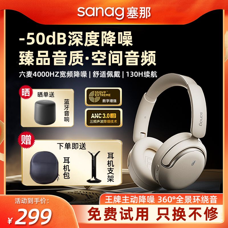 SANAG 塞那 D50头戴式无线主动降噪长续航通用包耳式音乐蓝牙耳机 499元