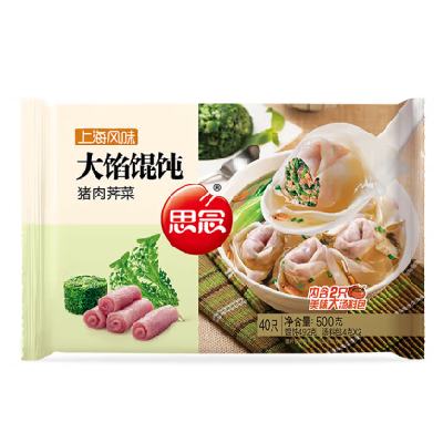 思念 猪肉荠菜大馅馄饨 500g/40只*4袋（专区任选4件） 37.9元任选4件，折9.47/