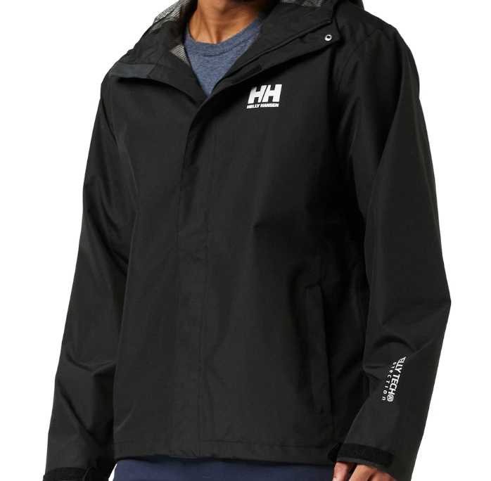 Helly Hansen 男士 7 J 防水 防风 透气 防雨夹克 带兜帽,黑色,Large 到手约￥408.08