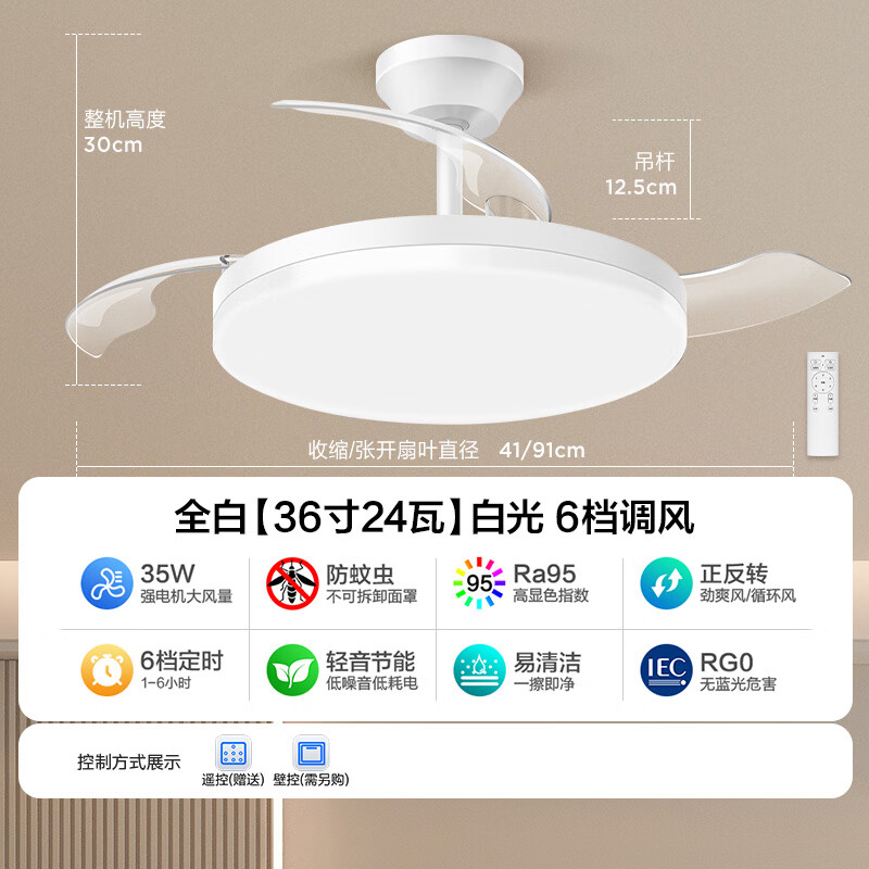 Midea 美的 风扇灯 1级能效 36寸 35W强电机 230.5元包邮（双重优惠）