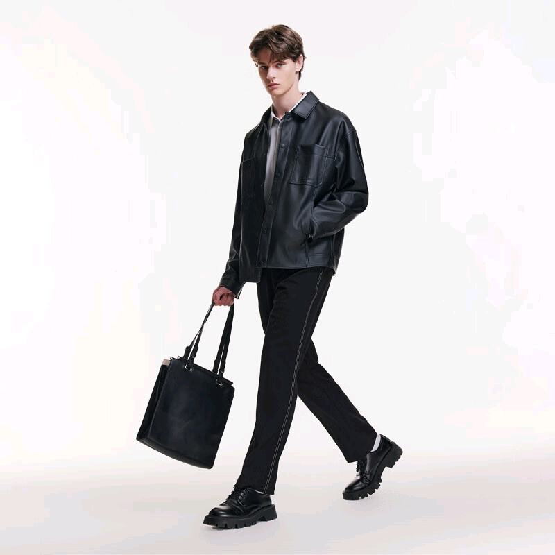 JACK&JONES 杰克琼斯 秋季新款宽松皮衣 舒适简约休闲外套 黑色 306.21元（需领