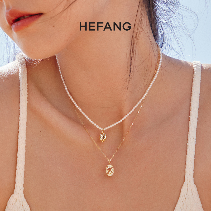 HEFANG Jewelry 何方珠宝 HEFANG何方海贝K金珍珠项链18K金钻石轻奢高级感设计锁