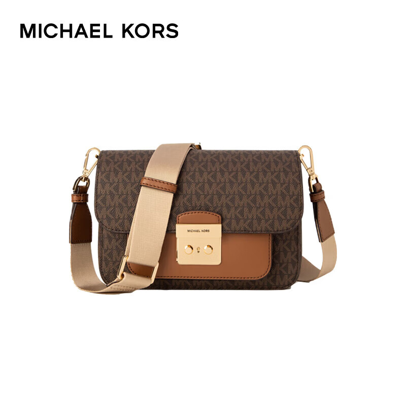 移动端：MICHAEL KORS 迈克·科尔斯 MK女包 SLOAN老花翻盖斜挎包 中号 深棕色 789