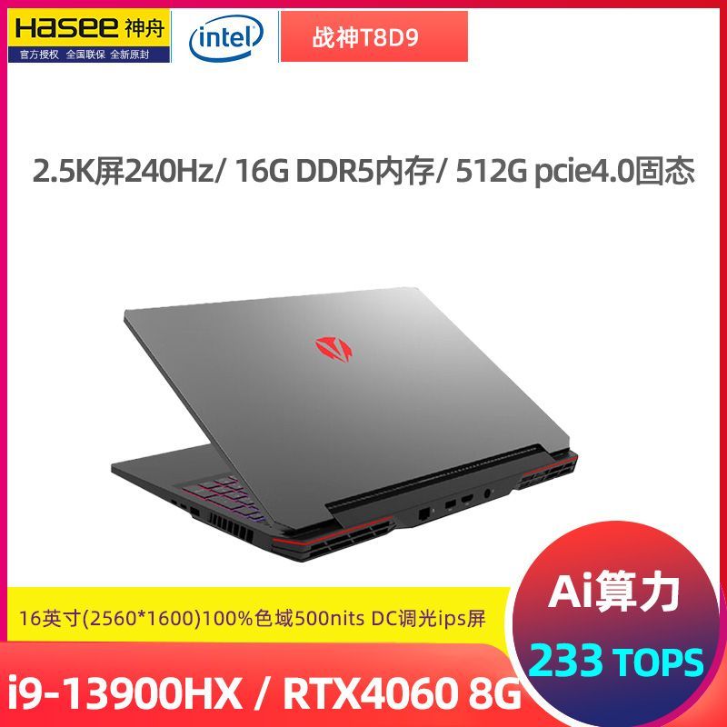 百亿补贴：Hasee 神舟 战神T8D9 16英寸游戏笔记本电脑（i9-13900HX、16GB、1TB、RTX