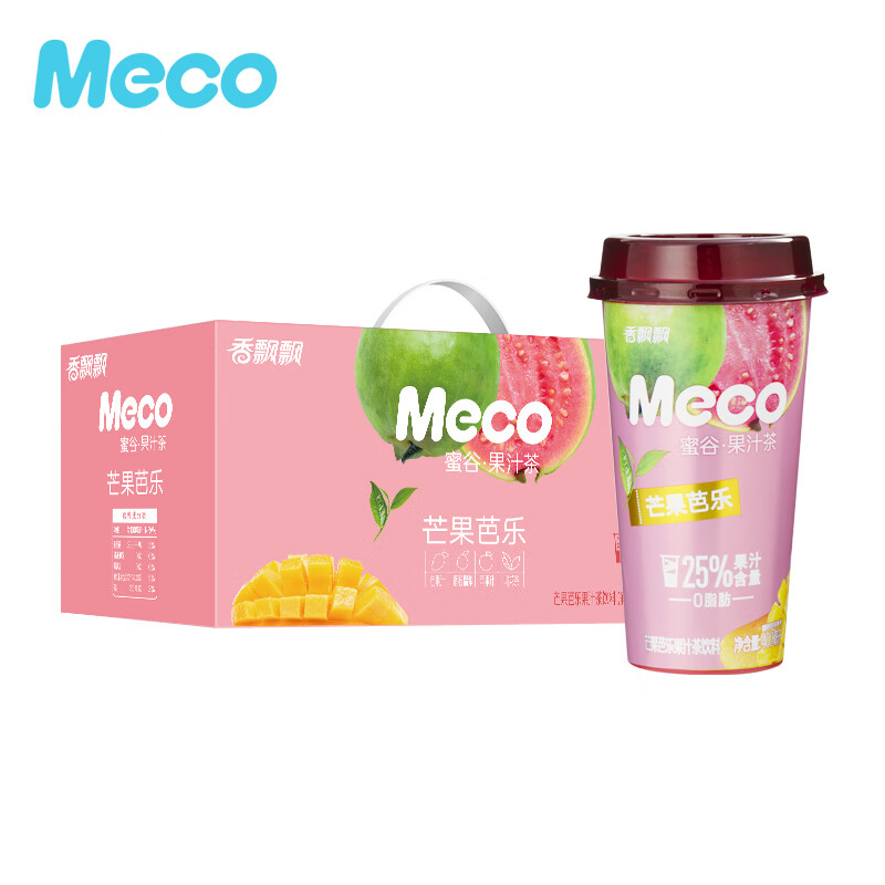 香飘飘 Meco蜜谷果汁茶 芒果芭乐口味400ml 8杯 25%果汁含量 即饮饮料 36.9元（