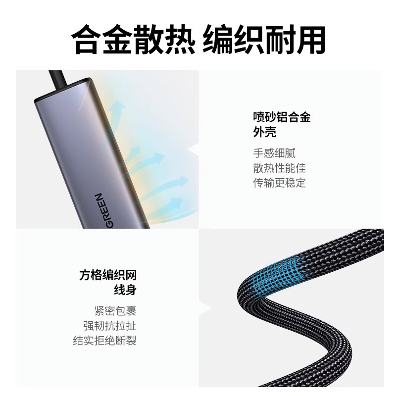 UGREEN 绿联 usb扩展器集分线器插头多口typec延长hub3.0外接转接u盘带供电转换