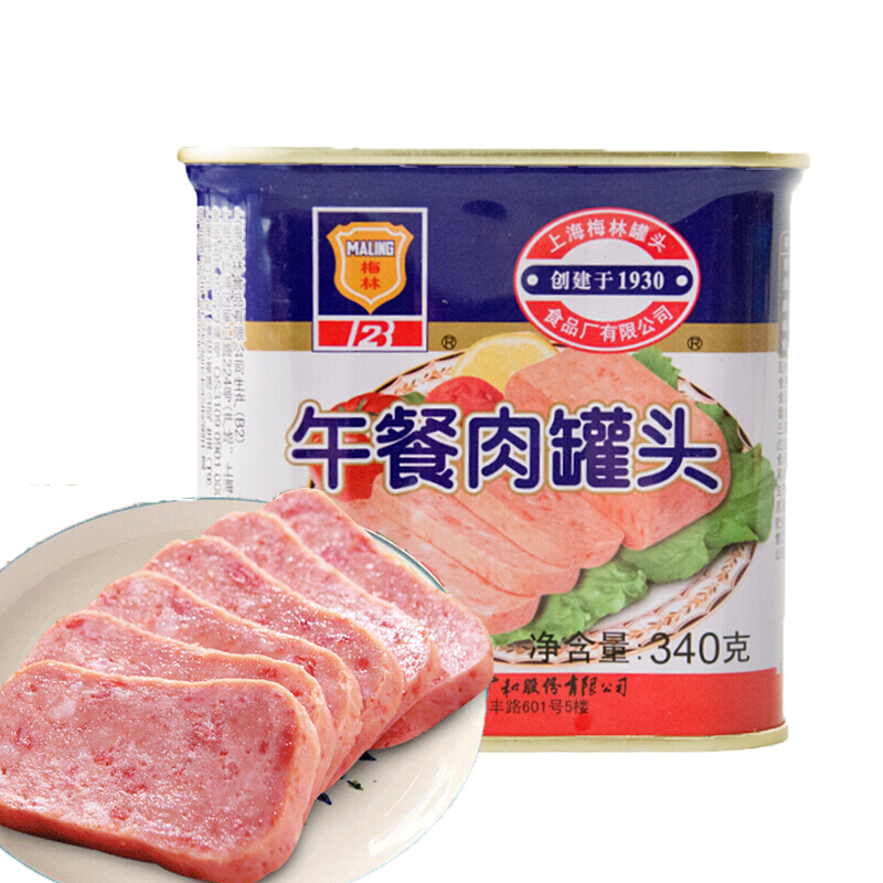 今日必买：MALING 梅林B2 上海梅林午餐肉罐头 340g 儿童早餐零食方便速食泡面