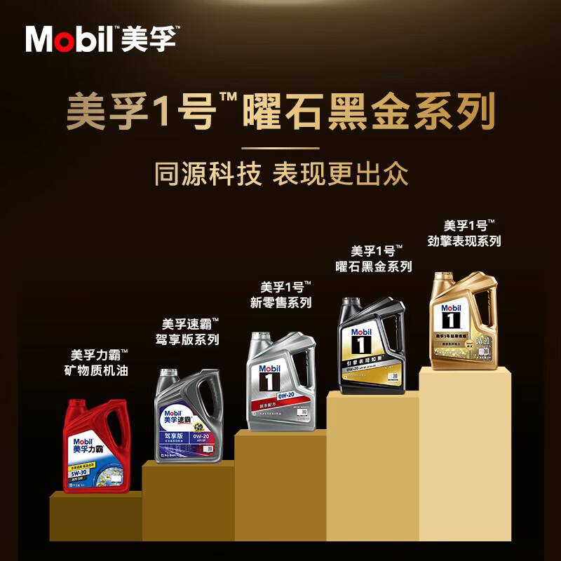 20点开始：Mobil 美孚 黑金系列 0W-20 SP级4L 金美孚全合成汽机油经典表现 219元