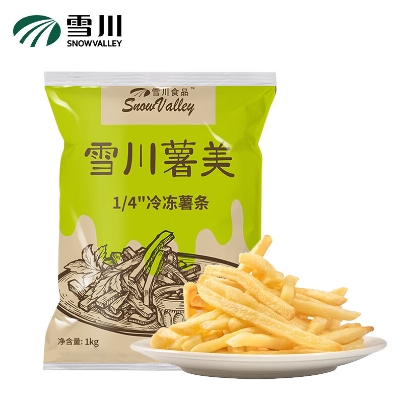 Snow Valley 雪川食品 薯美细薯冷冻薯条 原味1kg*2袋 ￥27.54