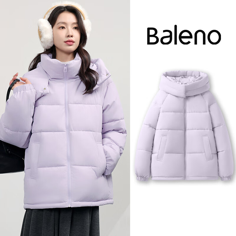 Baleno 班尼路 冬季连帽棉服女2024新款加厚面包服外套保暖洋气高级感棉袄 浅