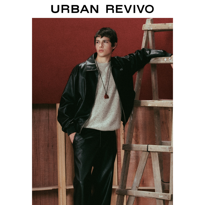 URBAN REVIVO UR男装时尚做旧感超宽松PU皮夹克外套UMF140063 379元