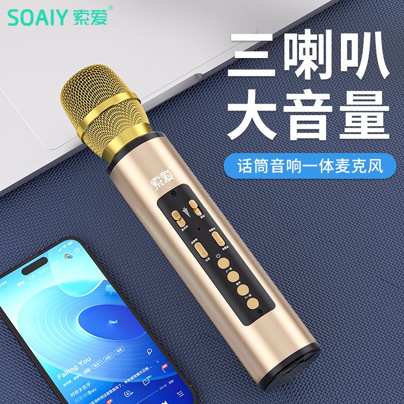 SOAIY 索爱 MC67话筒音响一体麦克风家庭电视KTV户外无线蓝牙手机K歌神器 188.9