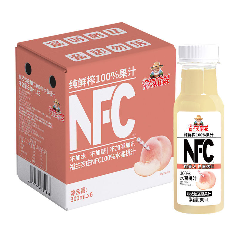 福兰农庄 NFC100%水蜜桃果汁纯鲜榨果汁饮料0添加0脂肪300ml*6瓶 18.41元