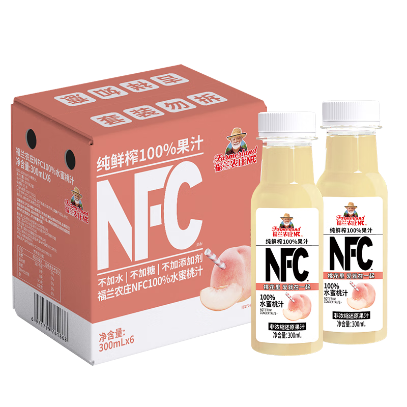 ?福兰农庄 NFC100﹪水蜜桃汁300ML×6*2件 37.76元（合18.88元/件）