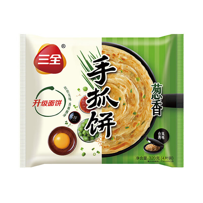 PLUS会员:三全 葱油千丝手抓饼320g/4片 任选10件 58元包邮（合5.8元/件）