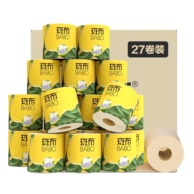 PLUS会员，需入会，需首购:斑布 有芯卷纸 4层*125g*27卷*3件 108.1元包邮（返3超