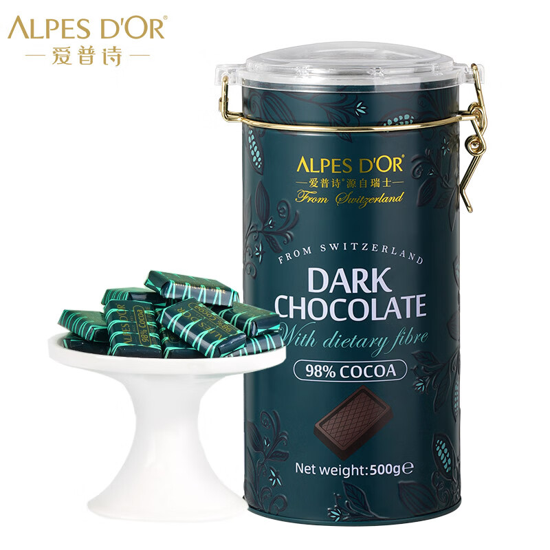 Alpes d'Or 爱普诗 Alpes d’Or）瑞士进口98%黑巧克力500g铁 195.93元