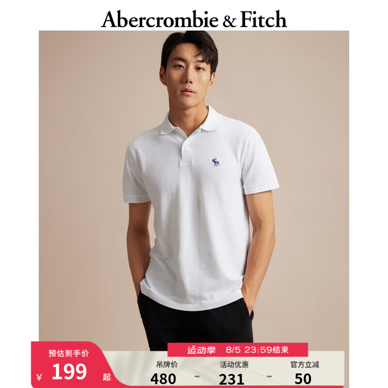 Abercrombie & Fitch 男装 美式复古休闲百搭通勤刺绣小麋鹿纯色短袖Polo衫 324355-1