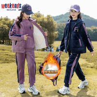 sulisi weekends WEEKENDS女童加绒冬装新款秋冬季套装儿童女孩运动加厚卫衣三件