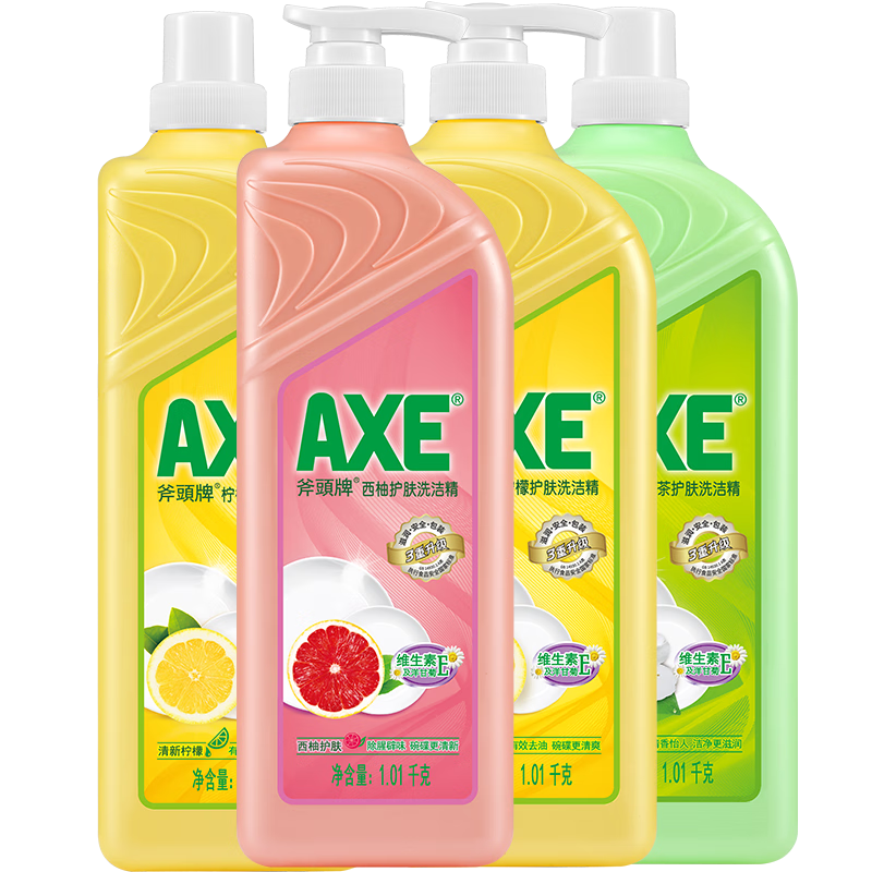 PLUS会员:斧头牌（AXE）洗洁精 柠檬西柚花茶1.01kg*4瓶 44.41元包邮（需领券，