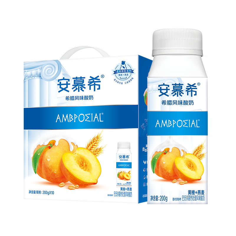 PLUS会员：AMBROSIAL 安慕希 高端颗粒系列 黄桃燕麦希腊风味酸奶 200g*10盒/箱*2