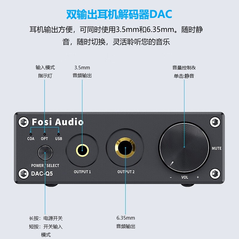 Fosi Audio 弗西音频 Q5音频解码器 344元（需用券）