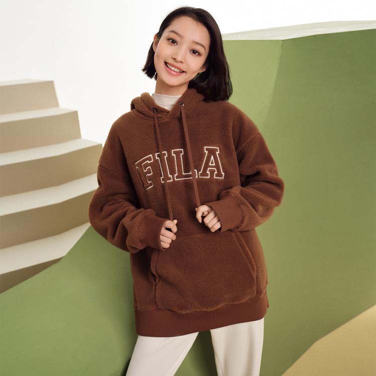 FILA 斐乐 男女同款仿羊羔绒宽松保暖针织连帽卫衣 379元