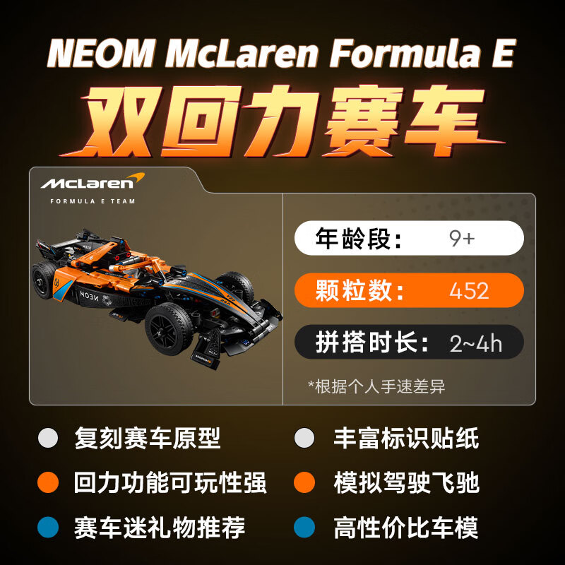 LEGO 乐高 机械组系列 42169 NEOM 迈凯伦 Formula E 赛车 254元