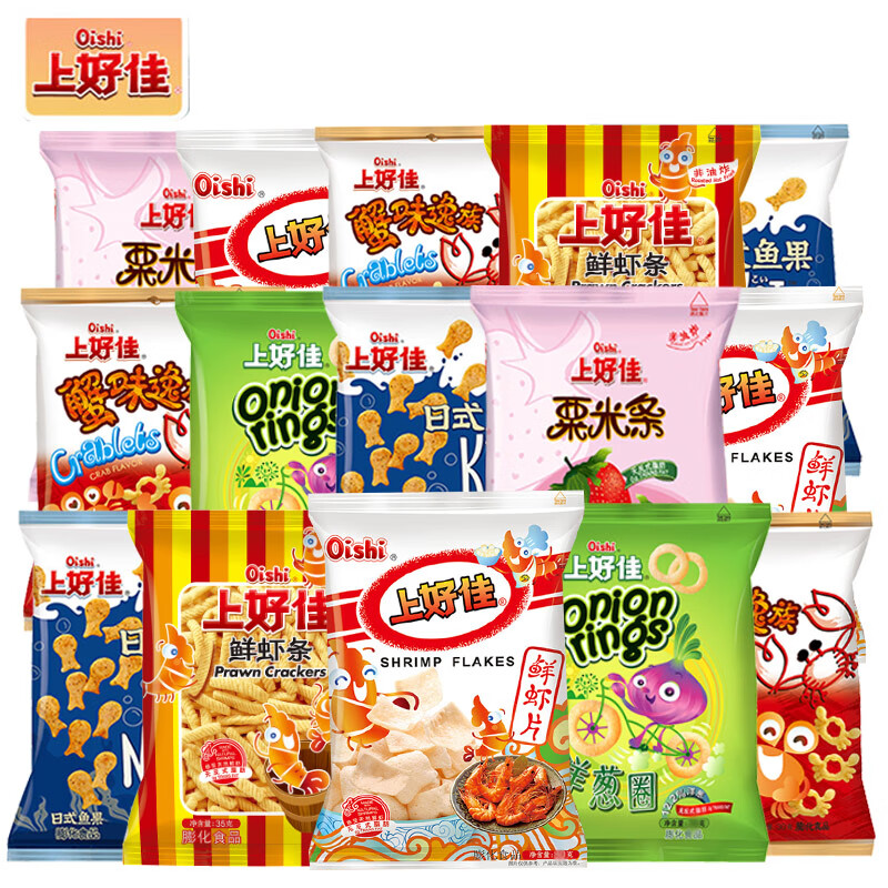 Oishi 上好佳 虾条薯片零食大礼包 50包*5g 混合口味 2.28元（需用券）