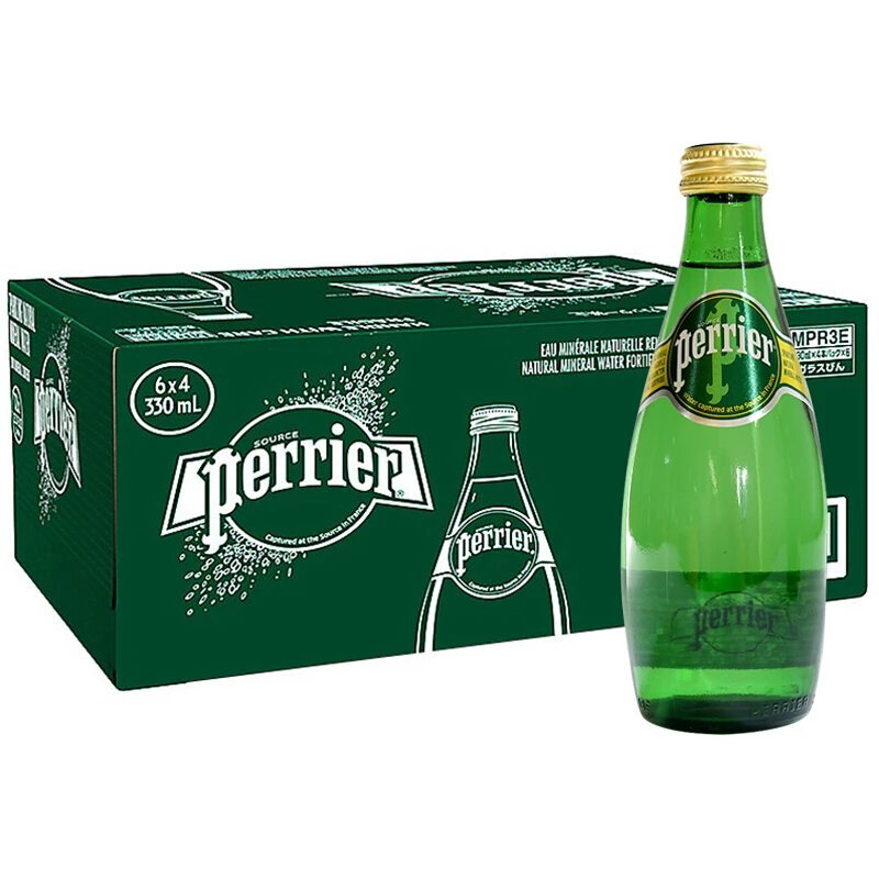 perrier 巴黎水 年货法国进口 苏打水 巴黎水原味含气 饮料330ML/瓶 气泡水 整