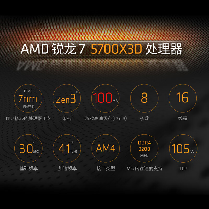 AMD 全新8000系列重磅来袭 支持核显 8700G支持780M核显 R7 5700X3D盒装 1419.05元（