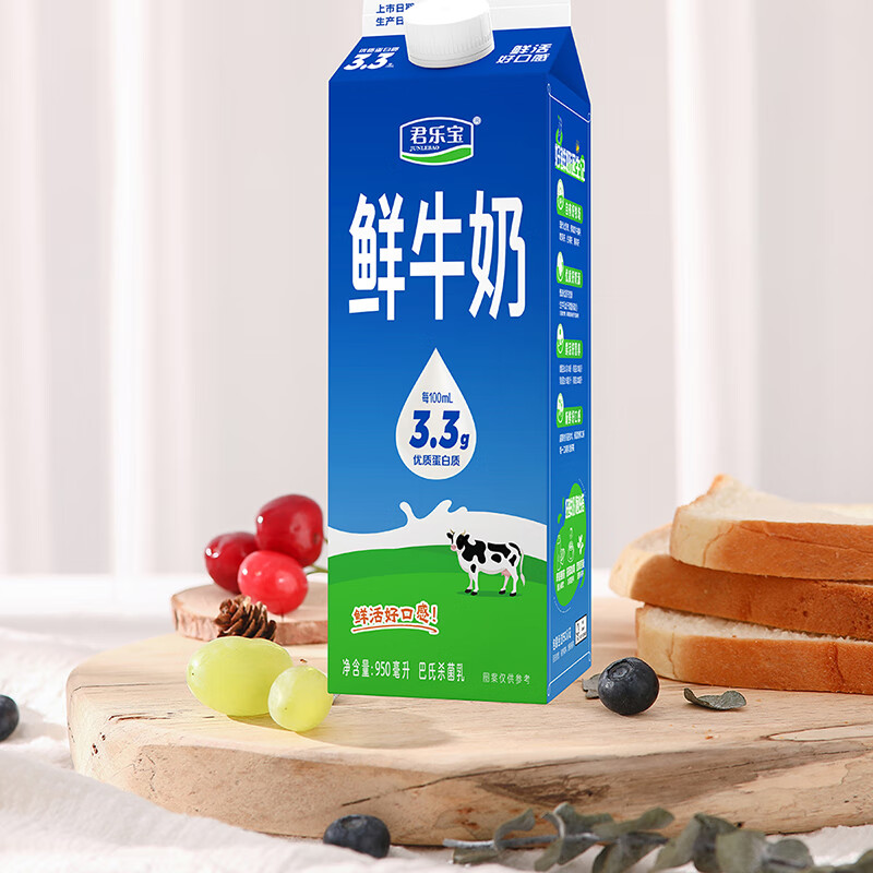 plus会员：君乐宝 悦鲜活3.3g蛋白质鲜牛奶 950ml*6 合5元/件，买一送一后